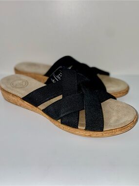 CHARLESTON SHOE CO. Black Crisscross Slide Sandals